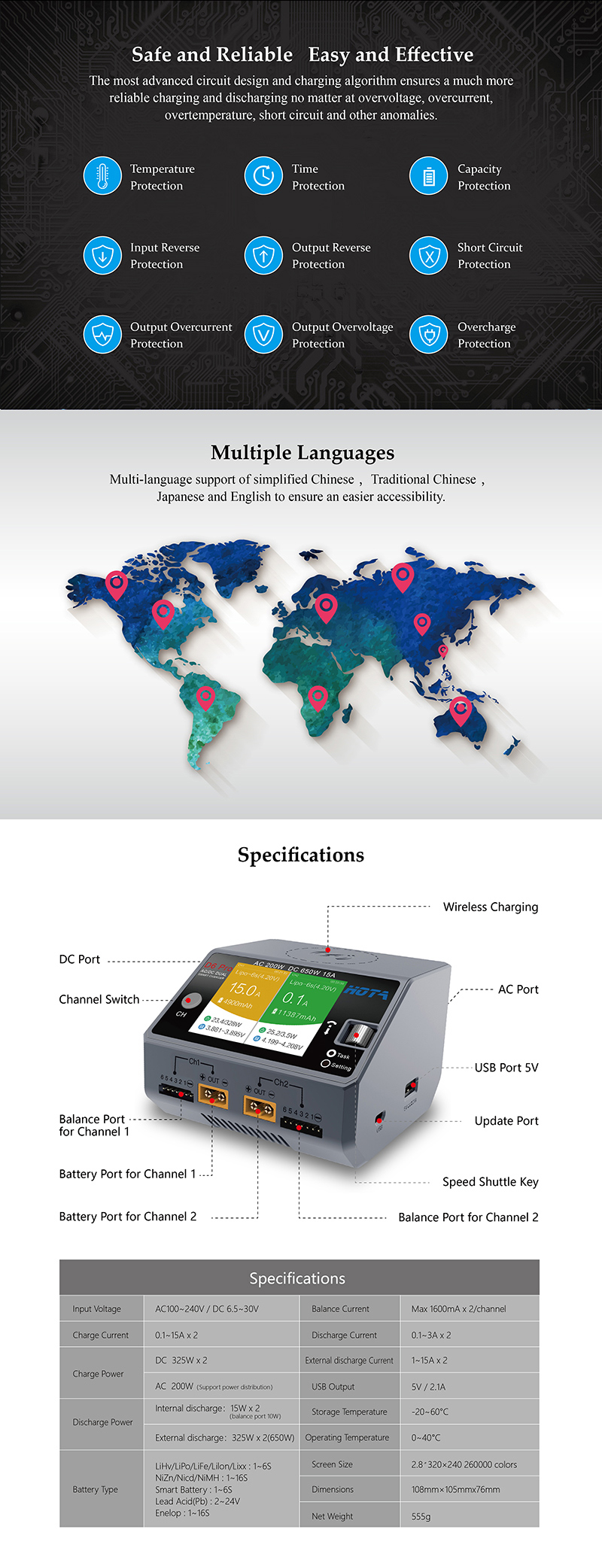 HOTA D6 PRO Dual Charger